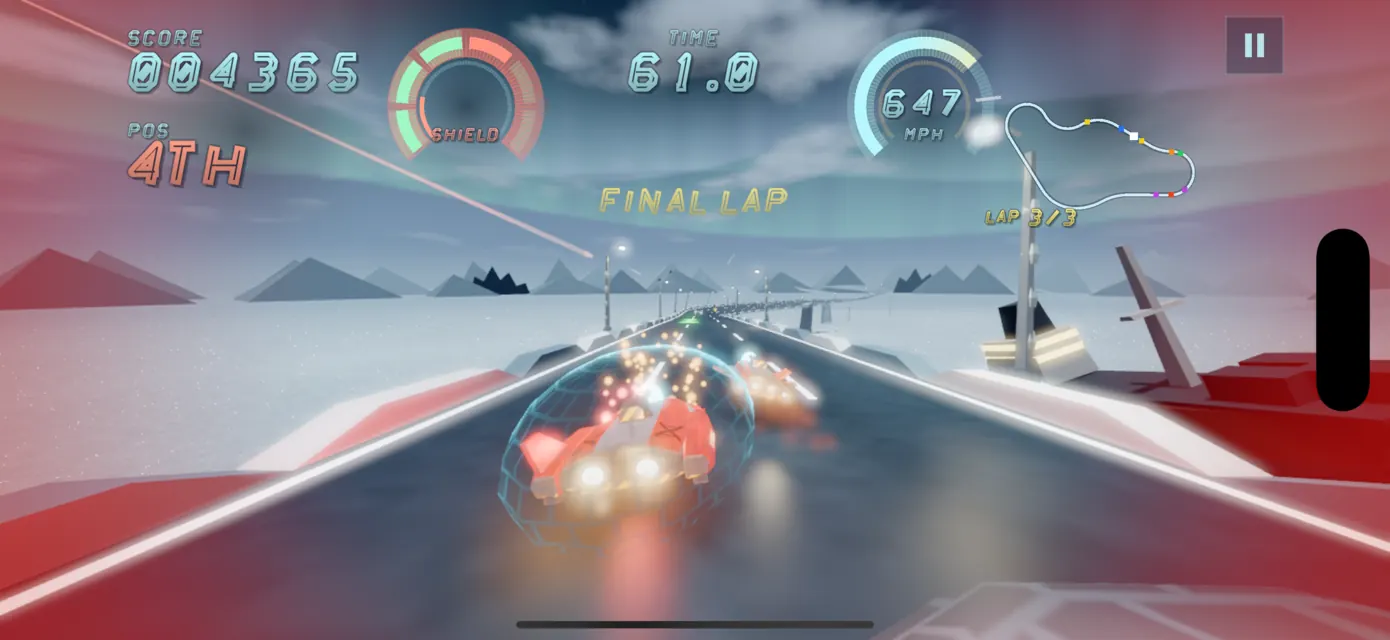 Racing across the polar ice of Boreas with a rival caught in a shield bubble