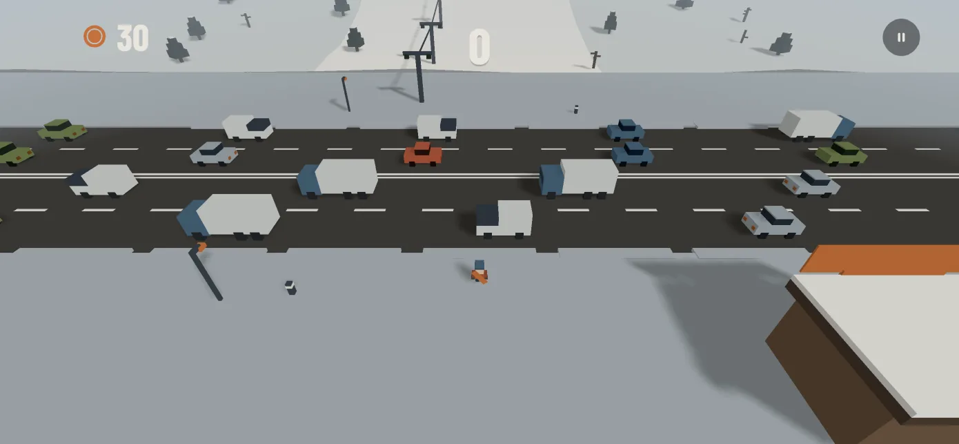 Crossing four lanes of traffic on the way to the ski shop
